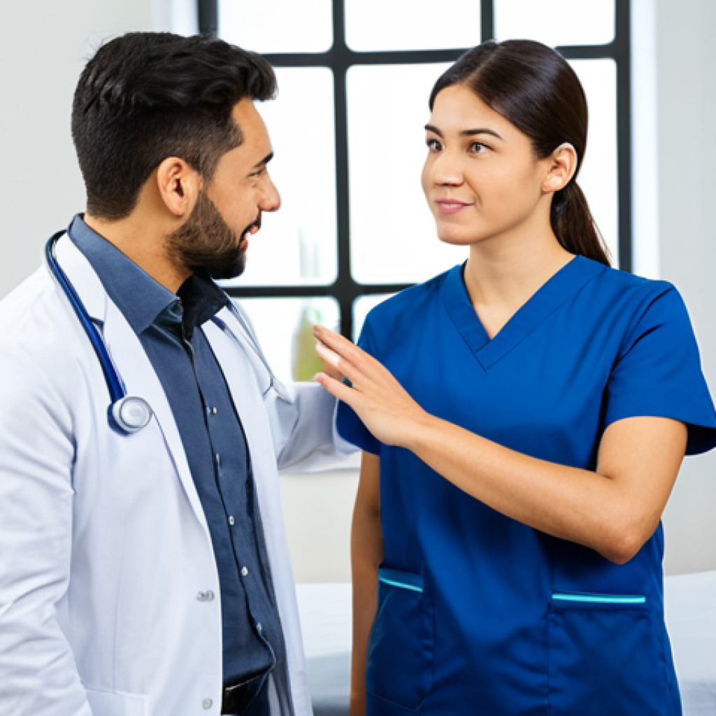 A professional physiotherapist in a clean, modern clinic, fully clothed in modest professional attire, is consulting with a client. They are engaged in a professional discussion about holistic shoulder health and preventive care. The client is also fully clothed in appropriate casual wear, listening attentively in a natural pose. The scene is bright and clean, emphasizing health and well-being. safe for work, appropriate content, fully clothed, professional, perfect anatomy, correct proportions, natural pose, well-formed hands, proper finger count, natural body proportions, professional photography, high quality.
