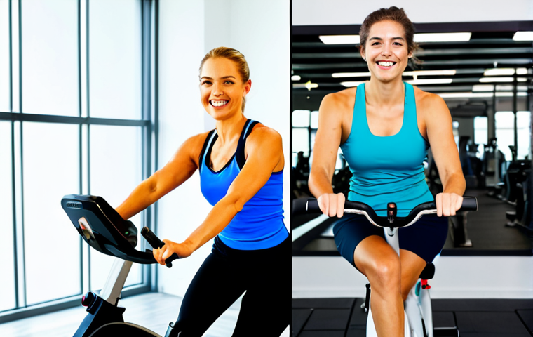 스피닝 바이크와 로잉머신 비교 - Calorie Burning Comparison**

"A split-screen image showcasing a woman on a spinning bike on one sid...
