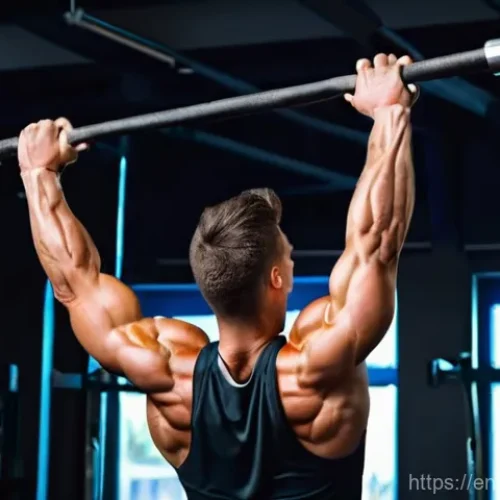 Home 29 등 근육 발달을 위한 풀업 변형 동작 - **Prompt 1: Wide-Grip Pull-Up for V-Taper Development**
"A highly fit and muscular individual, e...