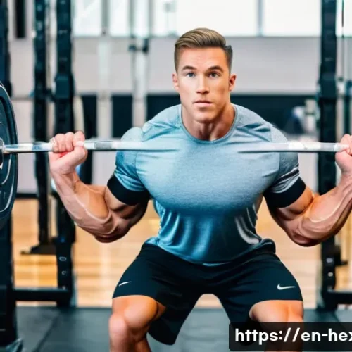 Home 13 남성을 위한 체중 증가 운동 프로그램 - A focused male athlete, mid-20s, with a lean, muscular physique, performing a barbell back squat in ...