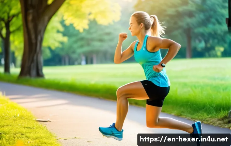 러닝 전 준비 운동과 사후 스트레칭 - A fit young adult woman performing dynamic leg swings outdoors in a park during early morning, weari...